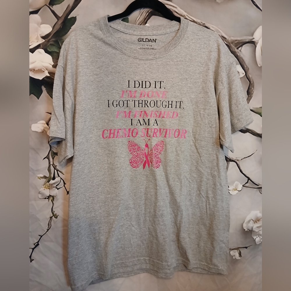 Gildan Gray and Pink Kids Chemo Survivor T-Shirt